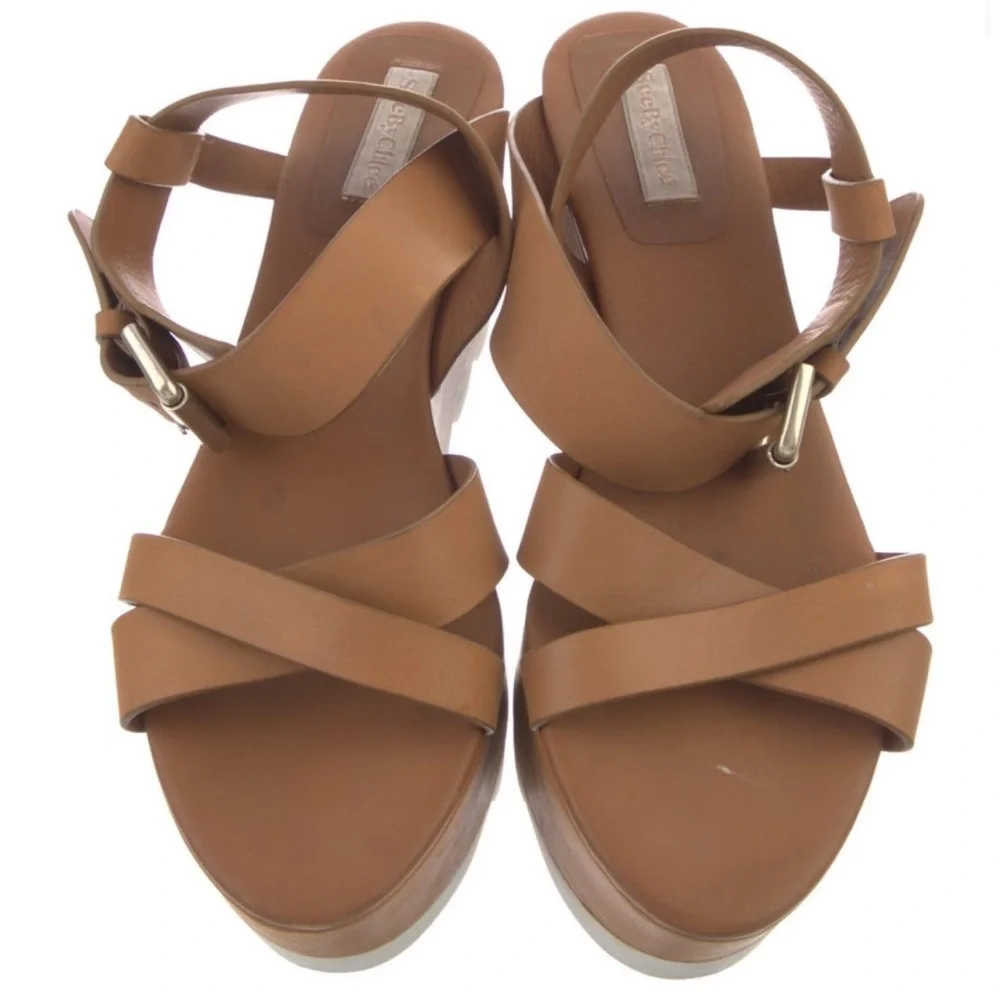CHLOÉ SEE BY CHLOÉ PLATFORM LEATHER SANDALS IN CARAMEL - Picture 4 of 7